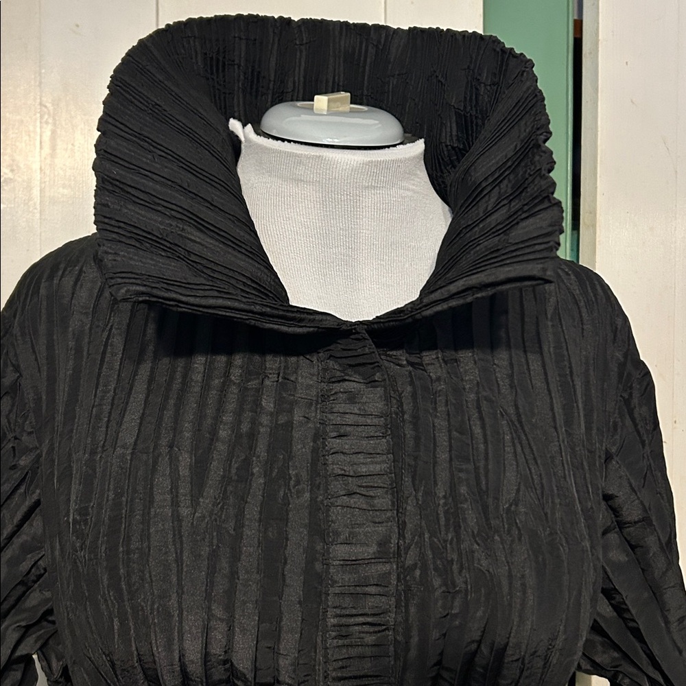 Ex Cond Jerry T Dress Coat Shacket Black Sz XL Crisp Crinkle Metallic Taffeta - Picture 8 of 16